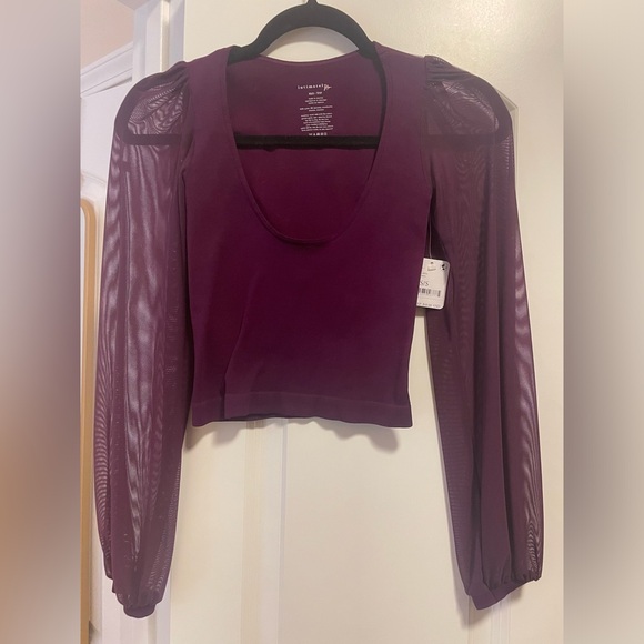 Free Peoople Plum Purple Balloon Sleeve Crop Top - Picture 3 of 4